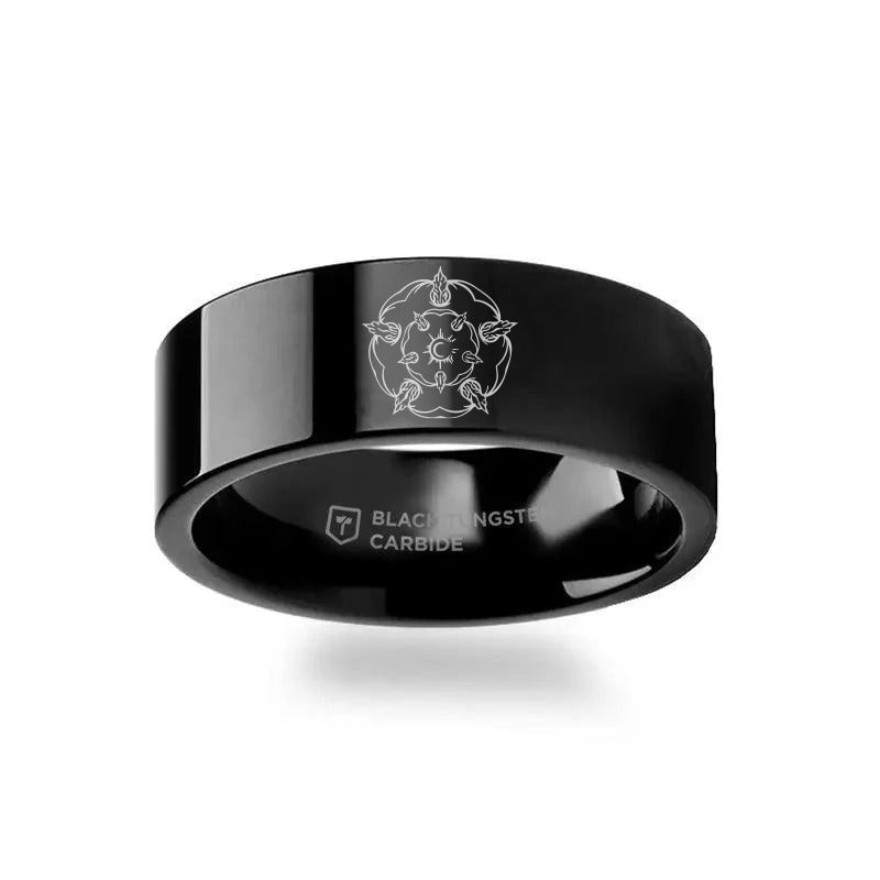 Game of Thrones Noble Houses Sigil Engraving Black Tungsten Ring Tyrell - 2mm - 12mm - 6mm