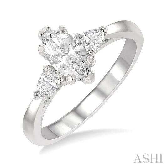 3/4 Ctw Tri-Mount Diamond Engagement Ring With 1/2 Ctw Marquise Cut Center Stone in 14K White Gold