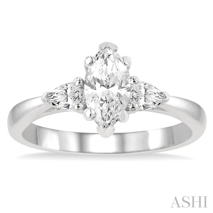 3/4 Ctw Tri-Mount Diamond Engagement Ring With 1/2 Ctw Marquise Cut Center Stone in 14K White Gold