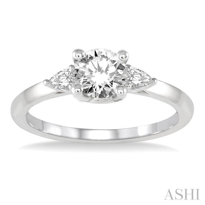 3/4 Ctw Pear and Round Cut Diamond Ladies Engagement Ring With 1/2 Ct Round Cut Center Stone in 14K White Gold