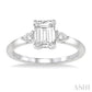 1/2 Ctw Octagon Emerald and Pear Cut Diamond Ladies Engagement Ring with 1/3 Ct Emerald Cut Center Stone in 14K White Go