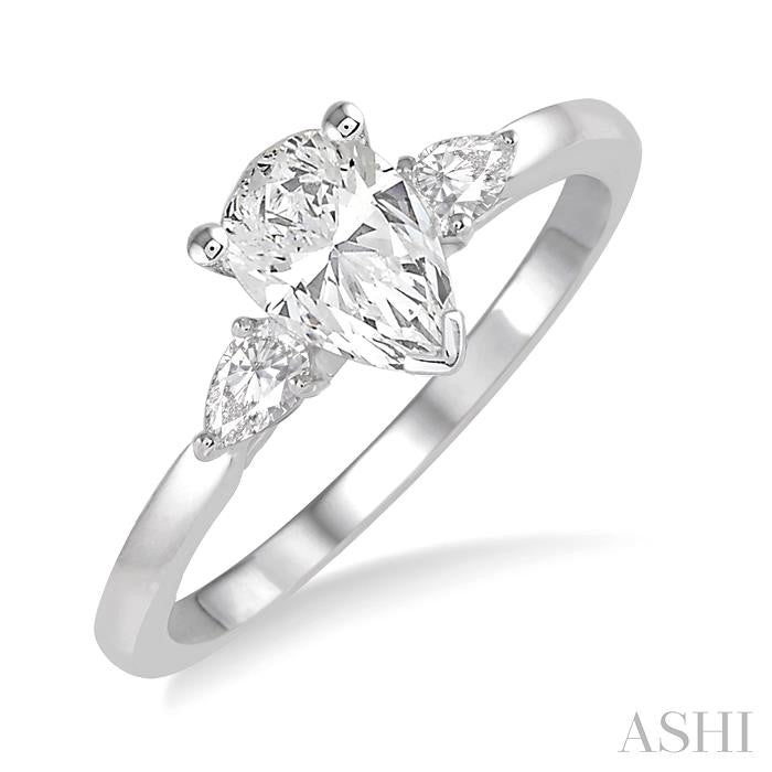 1/2 Ctw Pear Cut Diamond Ladies Engagement Ring with 1/3 Ct Pear Cut Center Stone in 14K White Gold