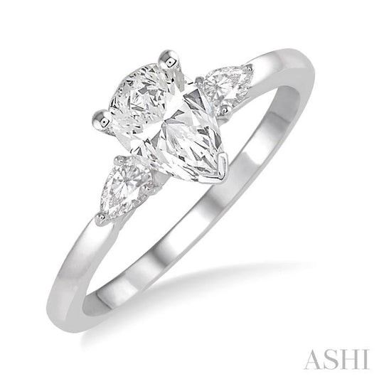 1/2 Ctw Pear Cut Diamond Ladies Engagement Ring with 1/3 Ct Pear Cut Center Stone in 14K White Gold