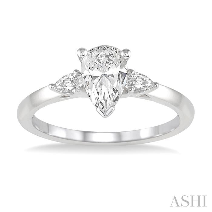 1/2 Ctw Pear Cut Diamond Ladies Engagement Ring with 1/3 Ct Pear Cut Center Stone in 14K White Gold