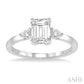 1/2 Ctw Octagon Emerald and Pear Cut Diamond Ladies Engagement Ring with 1/3 Ct Emerald Cut Center Stone in 14K White Go