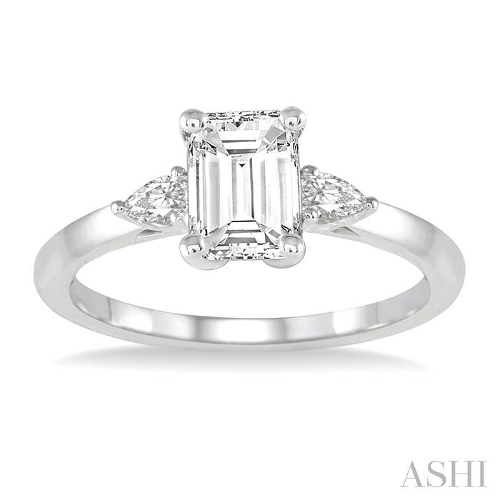 1/2 Ctw Octagon Emerald and Pear Cut Diamond Ladies Engagement Ring with 1/3 Ct Emerald Cut Center Stone in 14K White Go