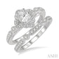 3/4 Ctw Round Cut Diamond Wedding Set With 5/8 Ctw Oval Cut Floral Engagement Ring and 1/10 Ctw Lattice Wedding Band in 