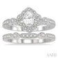 3/4 Ctw Round Cut Diamond Wedding Set With 5/8 Ctw Oval Cut Floral Engagement Ring and 1/10 Ctw Lattice Wedding Band in 