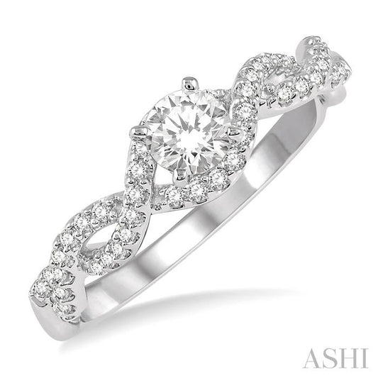 1/5 Ctw Entwined Semi-Mount Round Center Diamond Engagement Ring in 14K White Gold