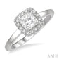 5/8 Ctw Halo Round Cut Diamond Ladies Engagement Ring With 1/2 Ct Princess Cut Center Stone in 14K White Gold