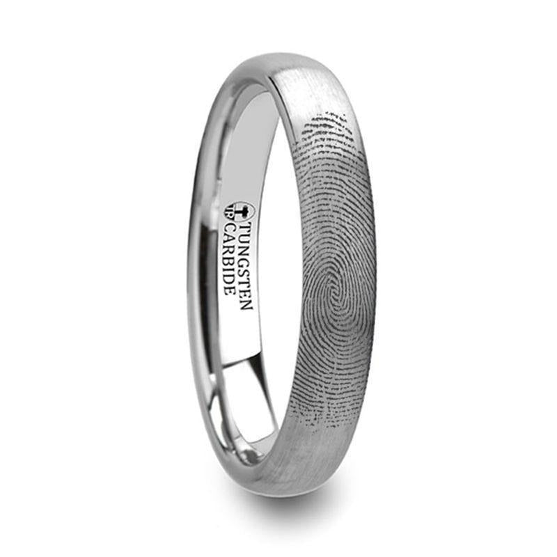 Fingerprint Engraved Domed Tungsten Brushed Ring- Perseus - 4mm - 12mm - 6mm