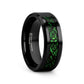 ALLURE Black Dragon Design With Green Background Inlaid Black Tungsten Men's Ring With Clear Coating And Beveled Edge - 