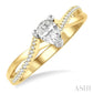 1/2 Ctw Split Crossover Shank Round & Pear Cut Diamond Engagement Ring with 1/3 Ctw Pear Cut Center Stone in 14K Yellow 