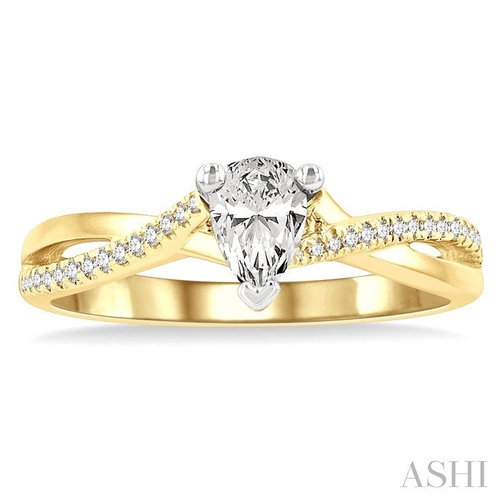 1/2 Ctw Split Crossover Shank Round & Pear Cut Diamond Engagement Ring with 1/3 Ctw Pear Cut Center Stone in 14K Yellow 