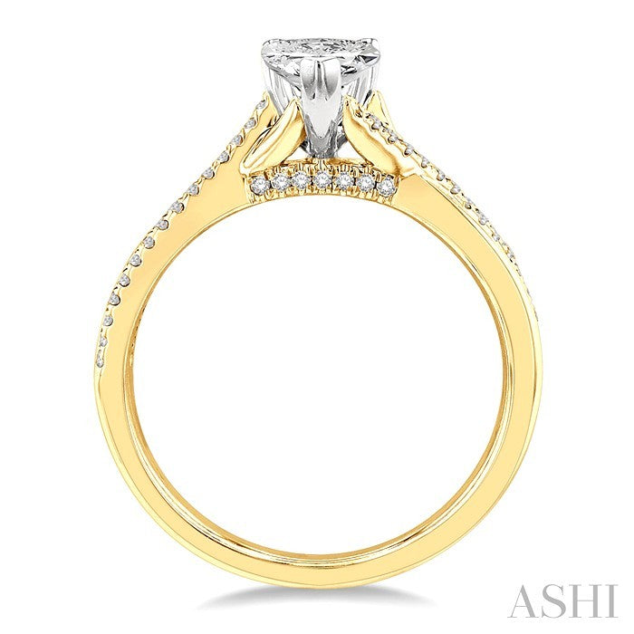 1/2 Ctw Split Crossover Shank Round & Pear Cut Diamond Engagement Ring with 1/3 Ctw Pear Cut Center Stone in 14K Yellow 