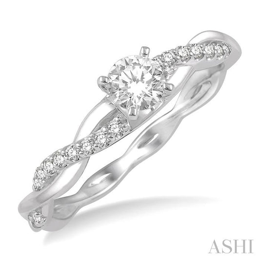 1/3 Ctw Round Center Diamond Twisted Ladies Engagement Ring with 1/4 Ct Round Cut Center Stone in 14K White Gold