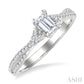 1/2 Ctw Criss Cross Shank Round Cut Diamond Engagement Ring With 1/3 Ct Emerald Cut Diamond Center Stone in 14K White Go
