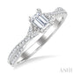 1/2 Ctw Criss Cross Shank Round Cut Diamond Engagement Ring With 1/3 Ct Emerald Cut Diamond Center Stone in 14K White Gold