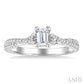 1/2 Ctw Criss Cross Shank Round Cut Diamond Engagement Ring With 1/3 Ct Emerald Cut Diamond Center Stone in 14K White Gold