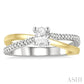 1/2 Ctw Two Tone Criss Cross Round & Oval Cut Diamond Engagement Ring With 1/3 Ct Oval Cut Center Stone in 14K White and