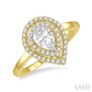 1/2 Ctw Twin Halo Round Cut Diamond Engagement Ring With 1/4 Ct Pear Cut Center Stone in 14K Yellow and White Gold
