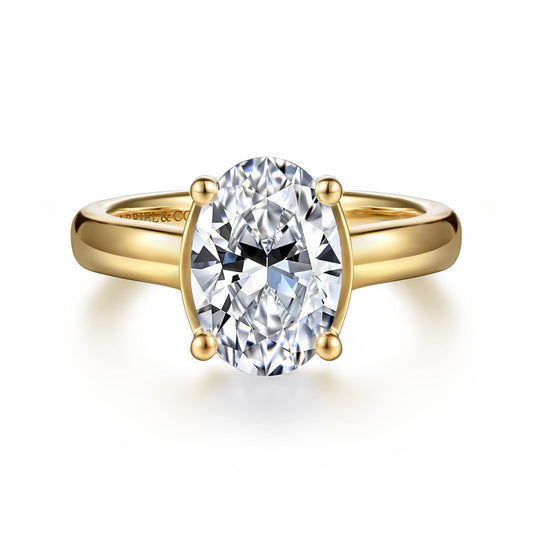 Gabriel & Co. Villa - 14K Yellow Gold Half Bezel Oval Diamond Engagement Ring 10.5X7 1/10CTW SEMI