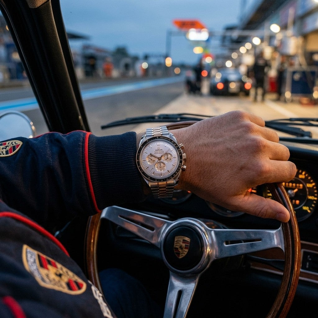 Omega Speedmaster Moonwatch Professional 42 mm — Steel ‑ Moonshine™ Gold on Steel ‑ Moonshine™ Go — lifestyle