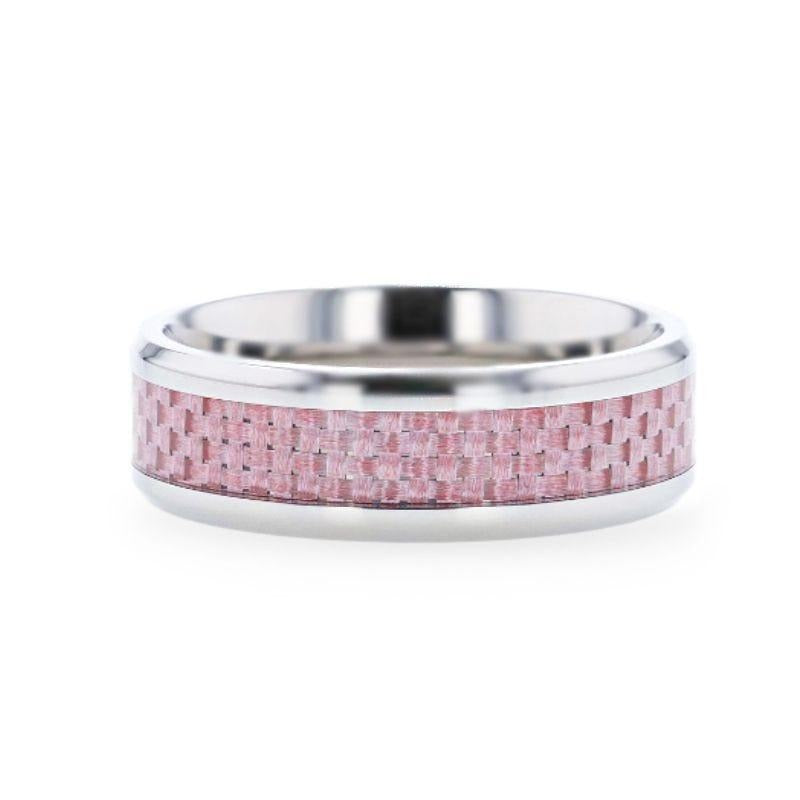 DOMINIQUE Pink Carbon Fiber Inlaid Titanium Flat Polished Finish Band With Beveled Edges - 8mm
