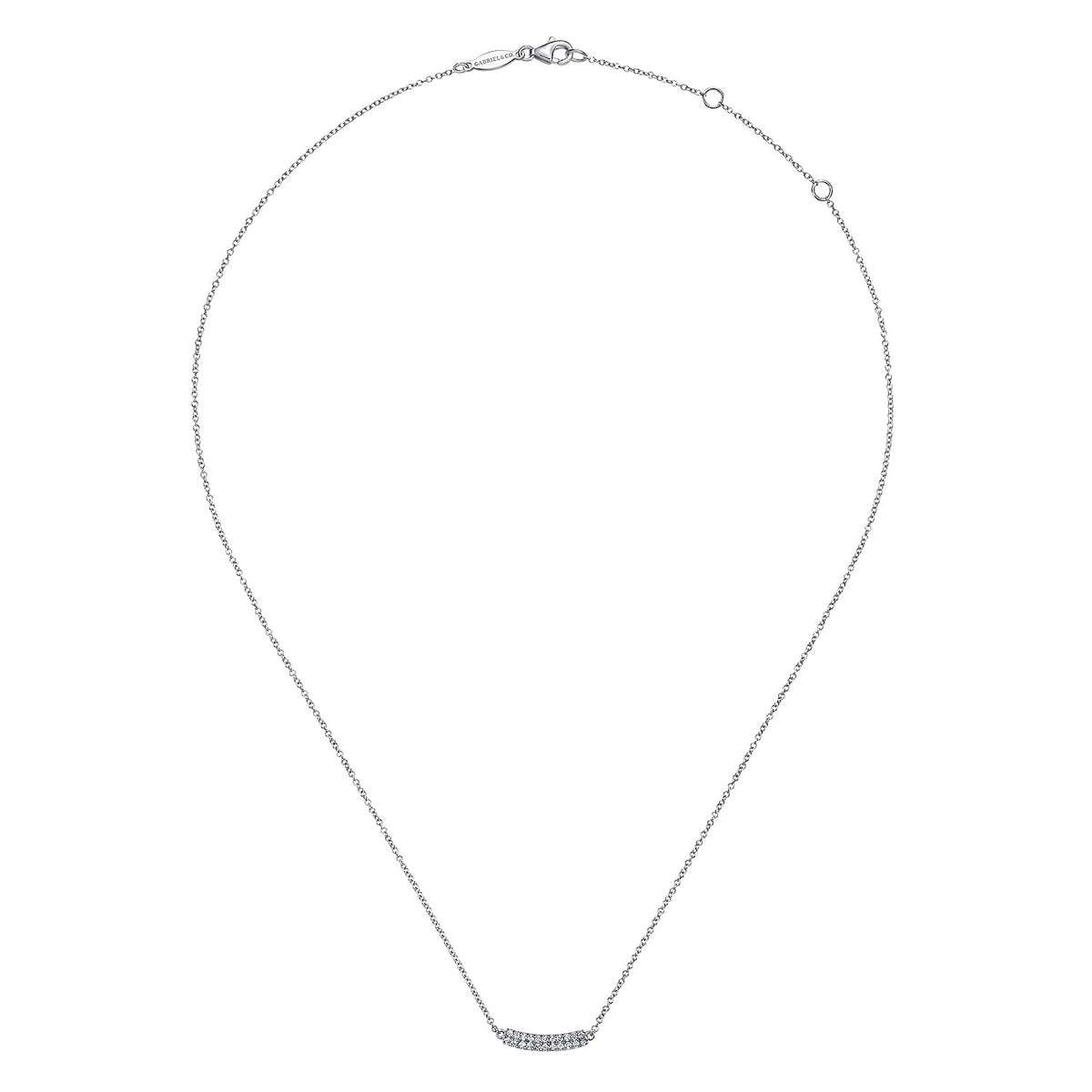 Gabriel & Co. 14K White Gold Curved Pave Diamond Bar Necklace .11CTW