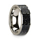 Flat 14k White Gold Ring with Blue Dinosaur Bone Inlay and Polished Edges - 8mm