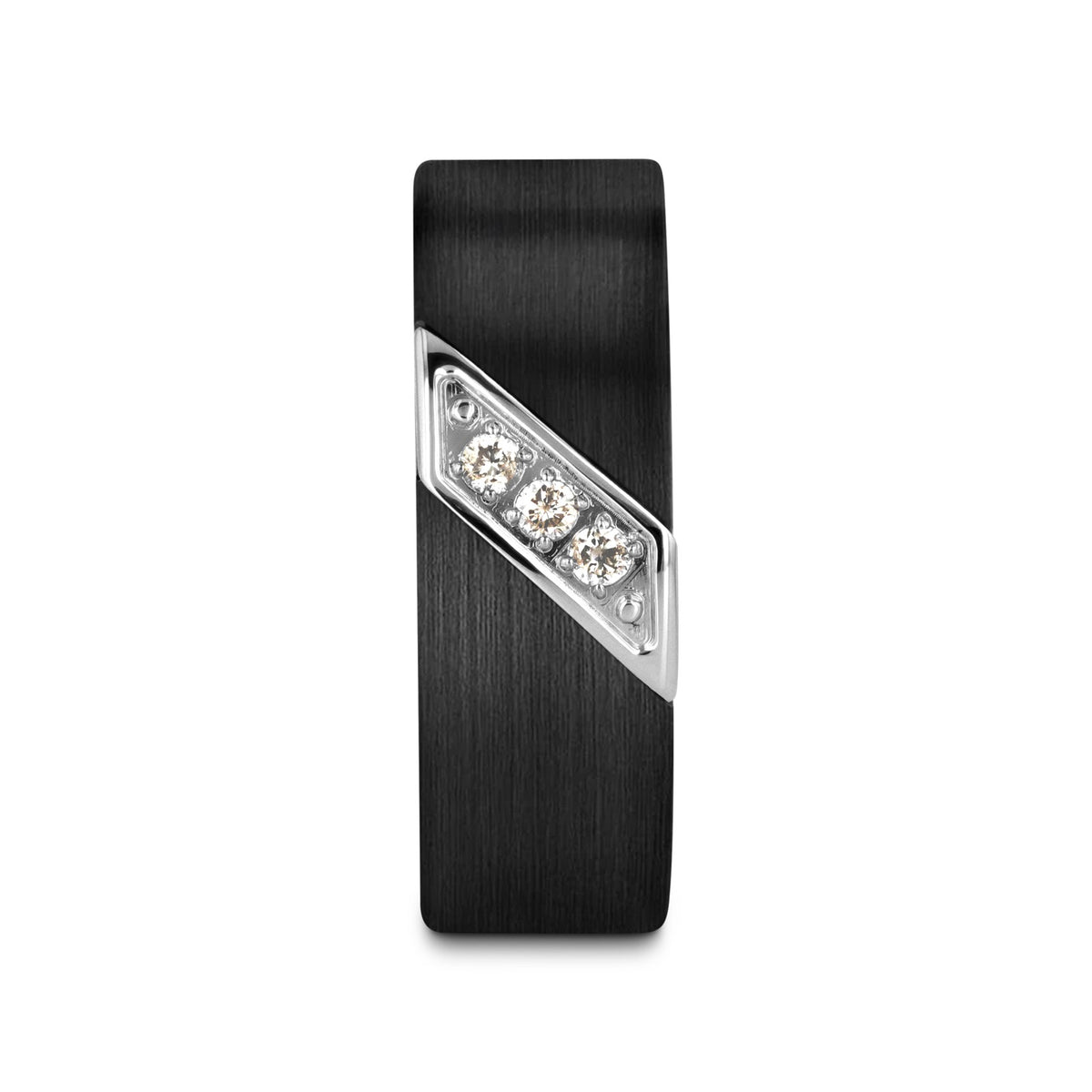LIAM Flat Black Satin Finished Tungsten Carbide Wedding Band with Diagonal Diamonds Set in Stainless Steel - 8 mm