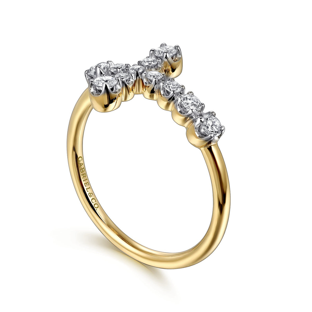 14K Yellow Gold Horizontal Diamond Cross Ladies Ring 1/3CTW GABRIEL