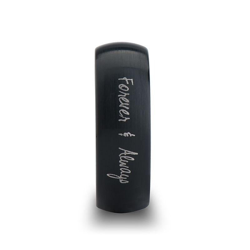 Handwritten Engraved Domed Black Tungsten Ring with Brushed Finish - 4mm - 12mm - 6mm