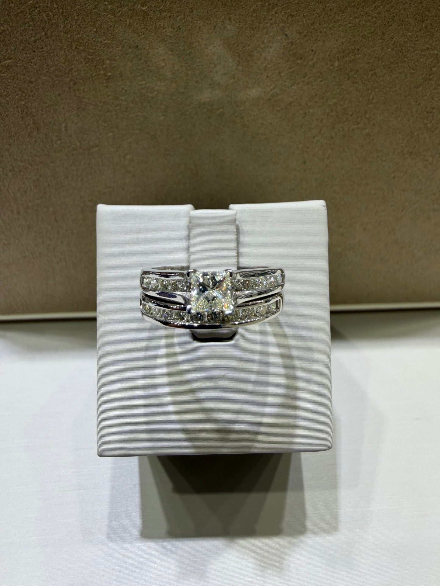 Princess Cut Diamond Wedding Set | 14K White Gold Channel-Set Bridal Ring