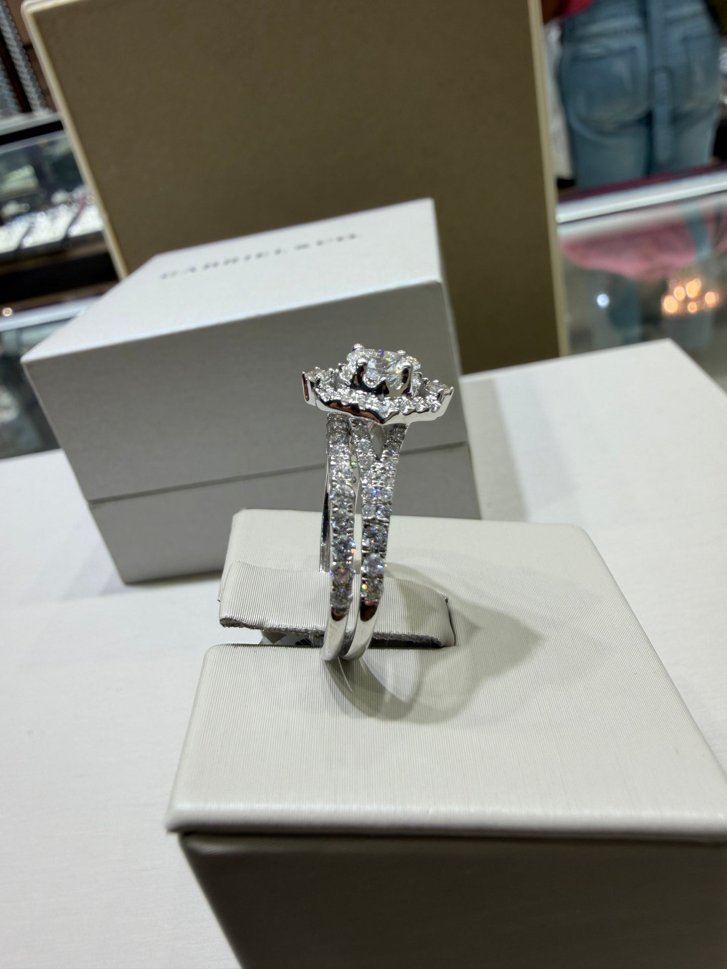 14K White Gold Oval Diamond Bypass Halo Wedding Set