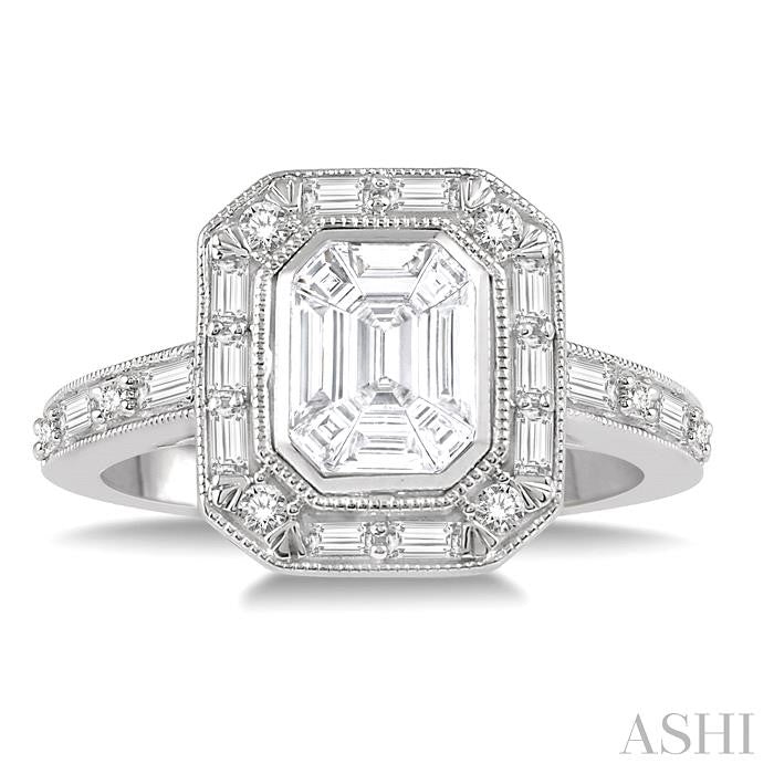 1 Ctw Fusion Emerald Cut, Baguette & Round Cut Diamond Ring in 14K White Gold