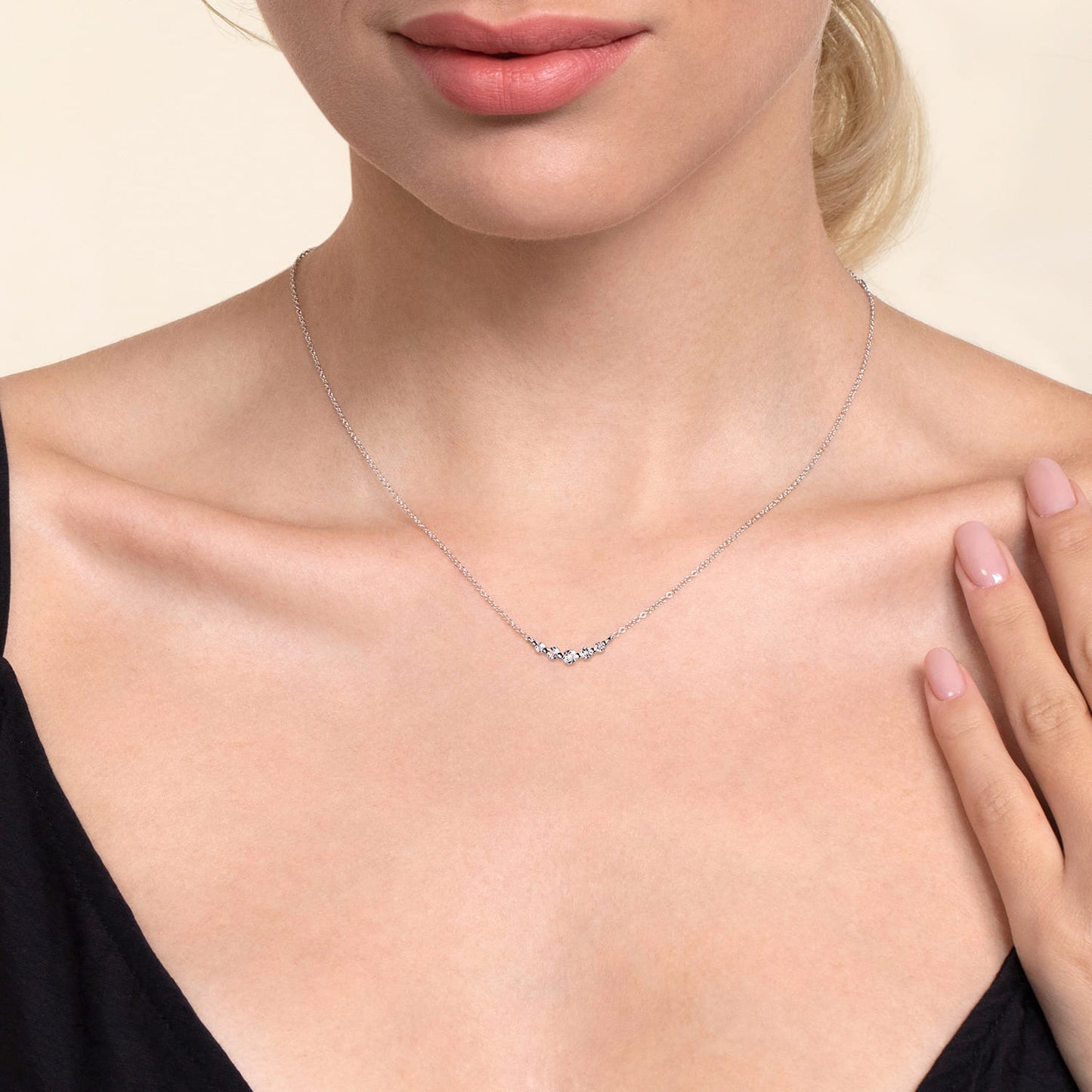 Gabriel & Co. 14K White Gold White Sapphire Bar Necklace .24CTW