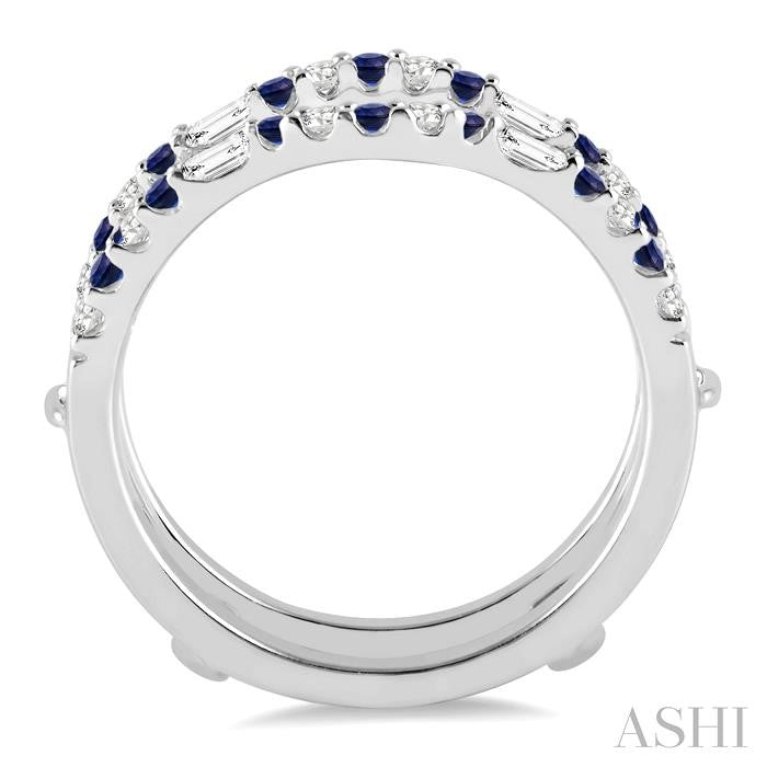 1.55 MM Sapphire and 1/3 Ctw Round Cut Diamond & Baguette Precious Insert Ring in 14K White Gold