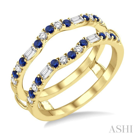 1.55 MM Round Shape Sapphire and 1/3 Ctw Baguette and Round Cut Diamond Precious Insert Ring in 14K Yellow Gold