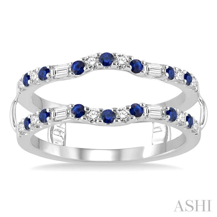 1.55 MM Sapphire and 1/3 Ctw Round Cut Diamond & Baguette Precious Insert Ring in 14K White Gold