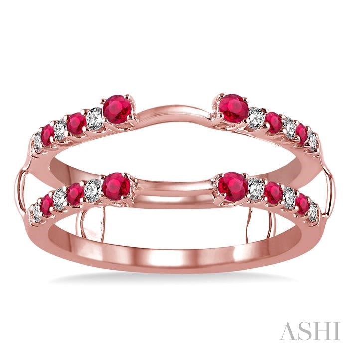 2 MM & 1.5 MM Ruby and 1/5 Ctw Round Cut Diamond Precious Insert Ring in 14K Rose Gold