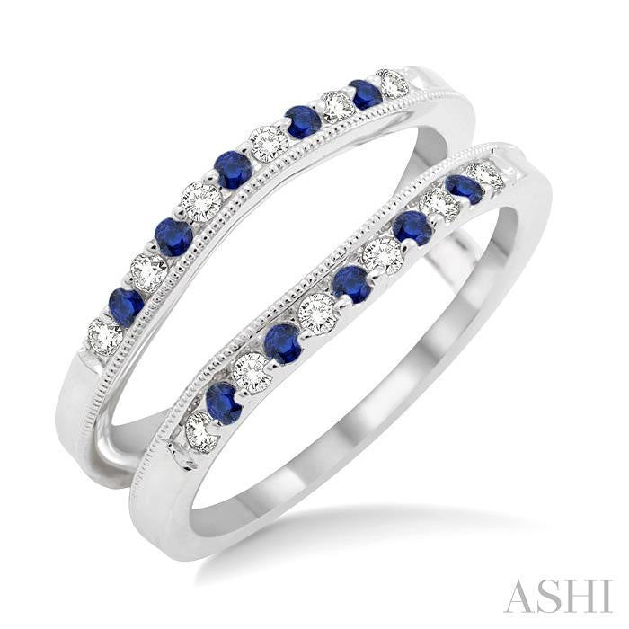 1.45 MM Sapphire and 1/6 Ctw Round Cut Diamond Precious Insert Ring in 14K White Gold