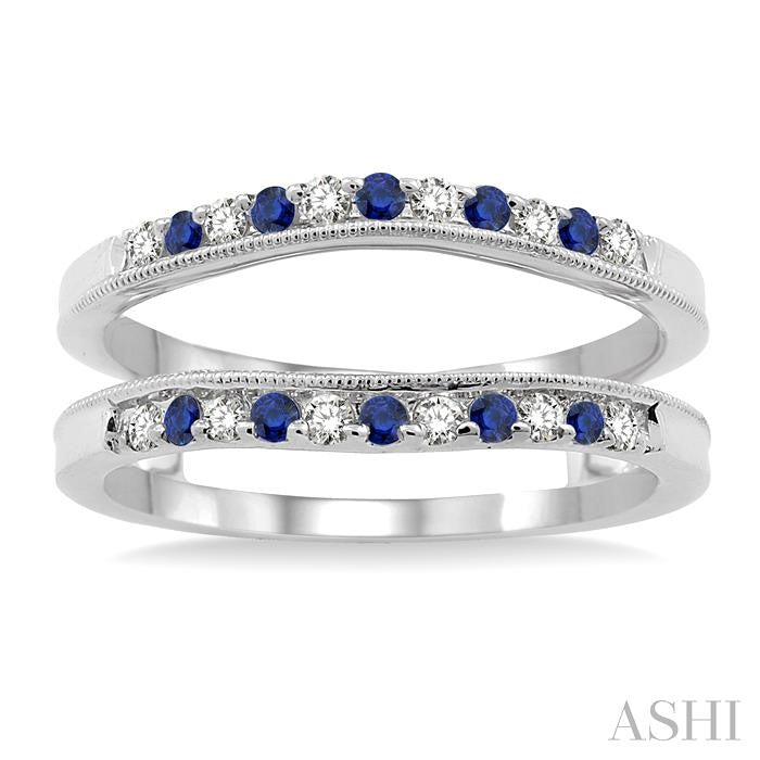 1.45 MM Sapphire and 1/6 Ctw Round Cut Diamond Precious Insert Ring in 14K White Gold