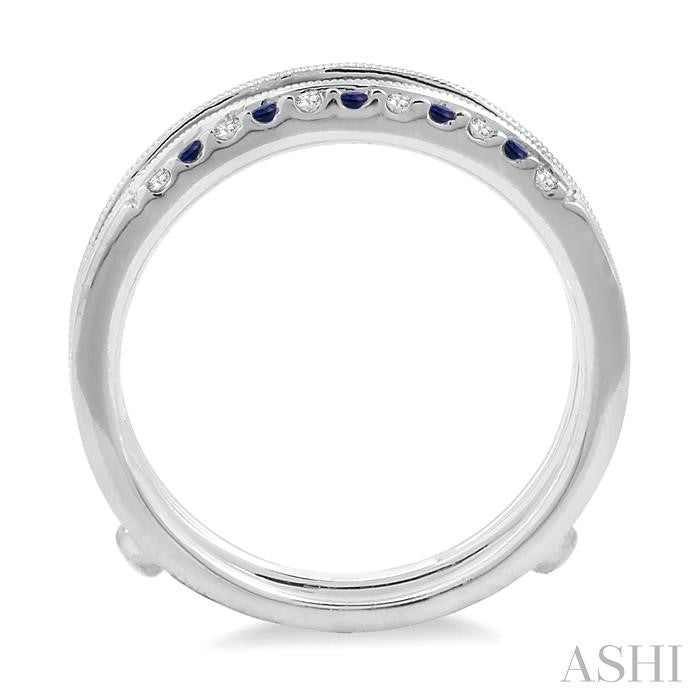 1.45 MM Sapphire and 1/6 Ctw Round Cut Diamond Precious Insert Ring in 14K White Gold