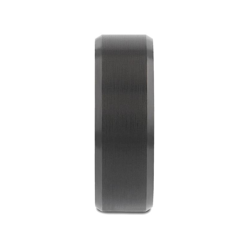 RIGEL Flat Beveled Edges Black Tungsten Ring with Brushed Center and Vibrant Blue Ceramic Inside - 6mm & 8mm