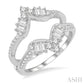 3/4 Ctw Chevron Center Baguette and Round Cut Diamond Insert Ring in 14K White Gold
