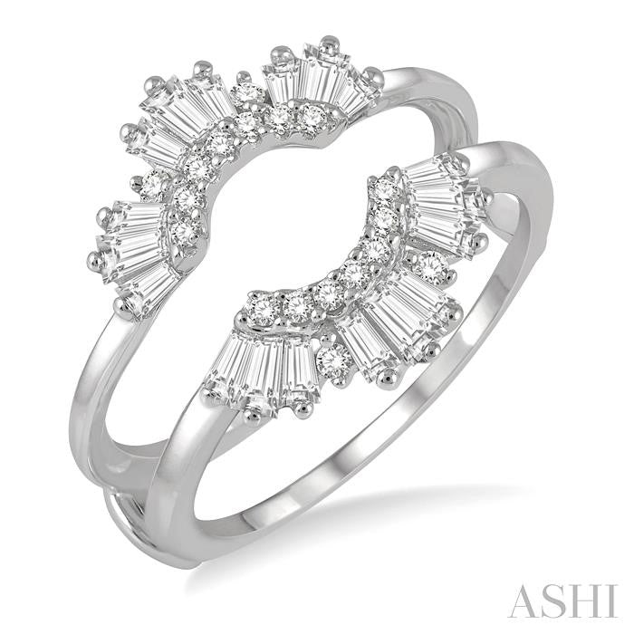 5/8 Ctw Arched Baguette and Round Cut Diamond Insert Ring in 14K White Gold