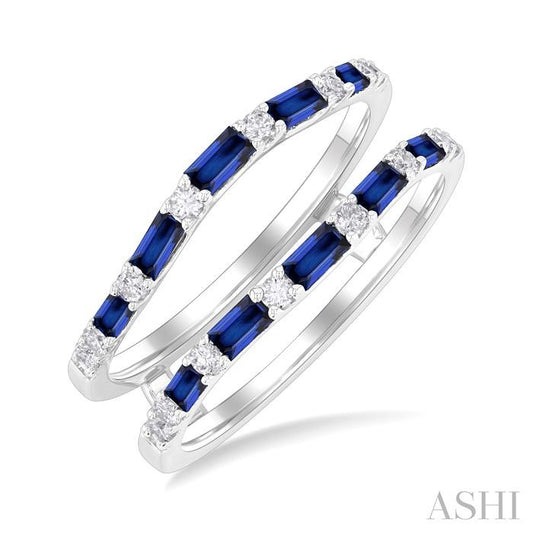 2.1X1.4, 2.9X1.5 & 3.1X1.5 MM Baguette Cut Sapphire and 1/5 Ctw Round Cut Diamond Precious Insert Ring in 14K White Gold