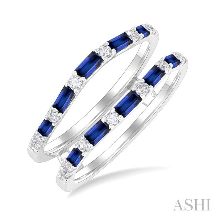 2.1X1.4, 2.9X1.5 & 3.1X1.5 MM Baguette Cut Sapphire and 1/5 Ctw Round Cut Diamond Precious Insert Ring in 14K White Gold