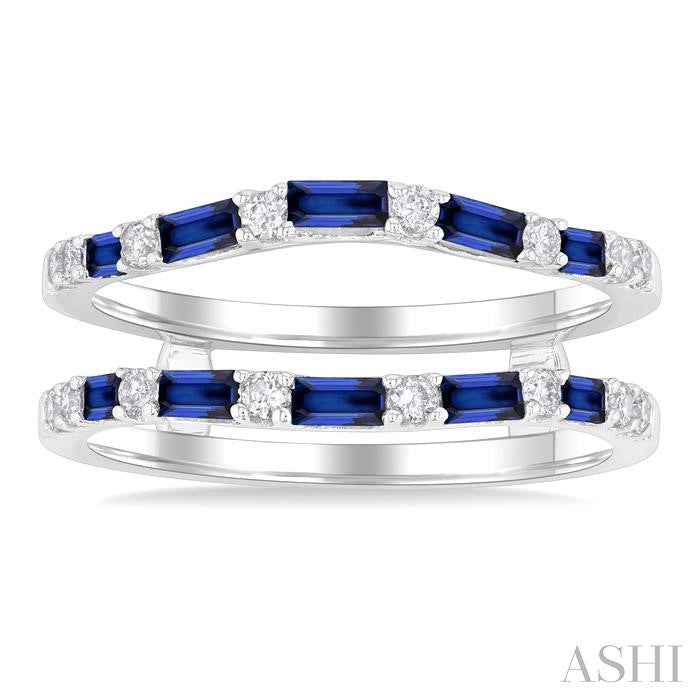 2.1X1.4, 2.9X1.5 & 3.1X1.5 MM Baguette Cut Sapphire and 1/5 Ctw Round Cut Diamond Precious Insert Ring in 14K White Gold